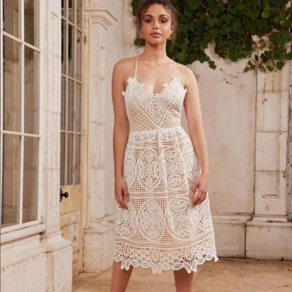 Two Sisters The Label Dress Womens 6 White Annabelle Lace Up Back Crochet